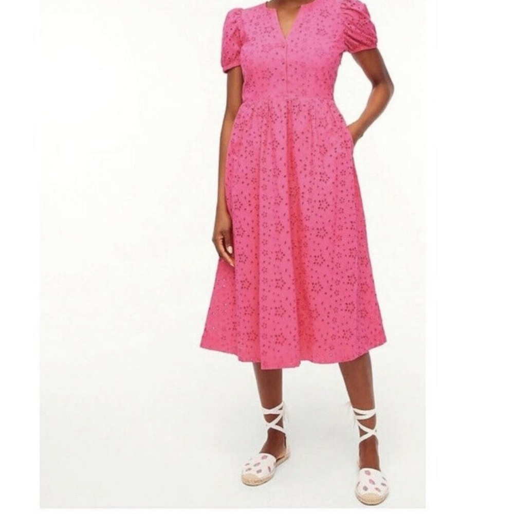NWT J. CREW FACTORY EYELIT SLEEVELESS DARK PINK DRESS WITH RUFFLED HEM